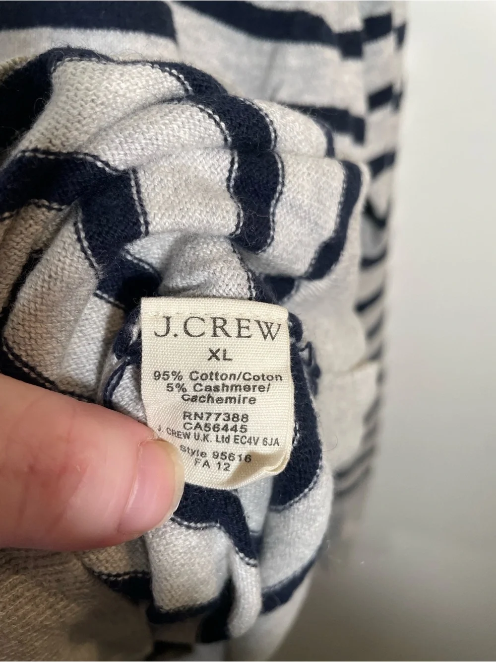 J. Crew striped sweater cotton/cashmere blend XL